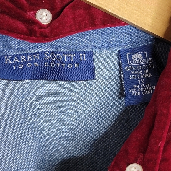 Karen Scott | Denim Button Up Shirt with Removable Christmas Tree Collar Size 1X - Picture 3 of 7